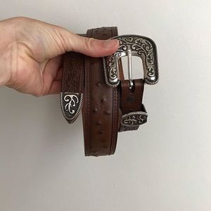 Western Leather Silver Buckle Belt